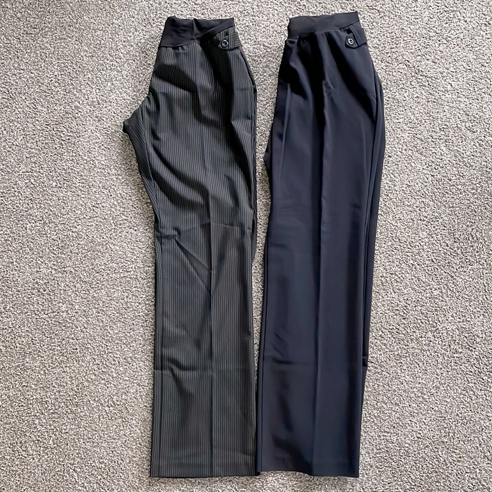 2 Pairs of Maternity Black Pants Size Large, Solid Black and Pinstriped - Picture 2 of 6